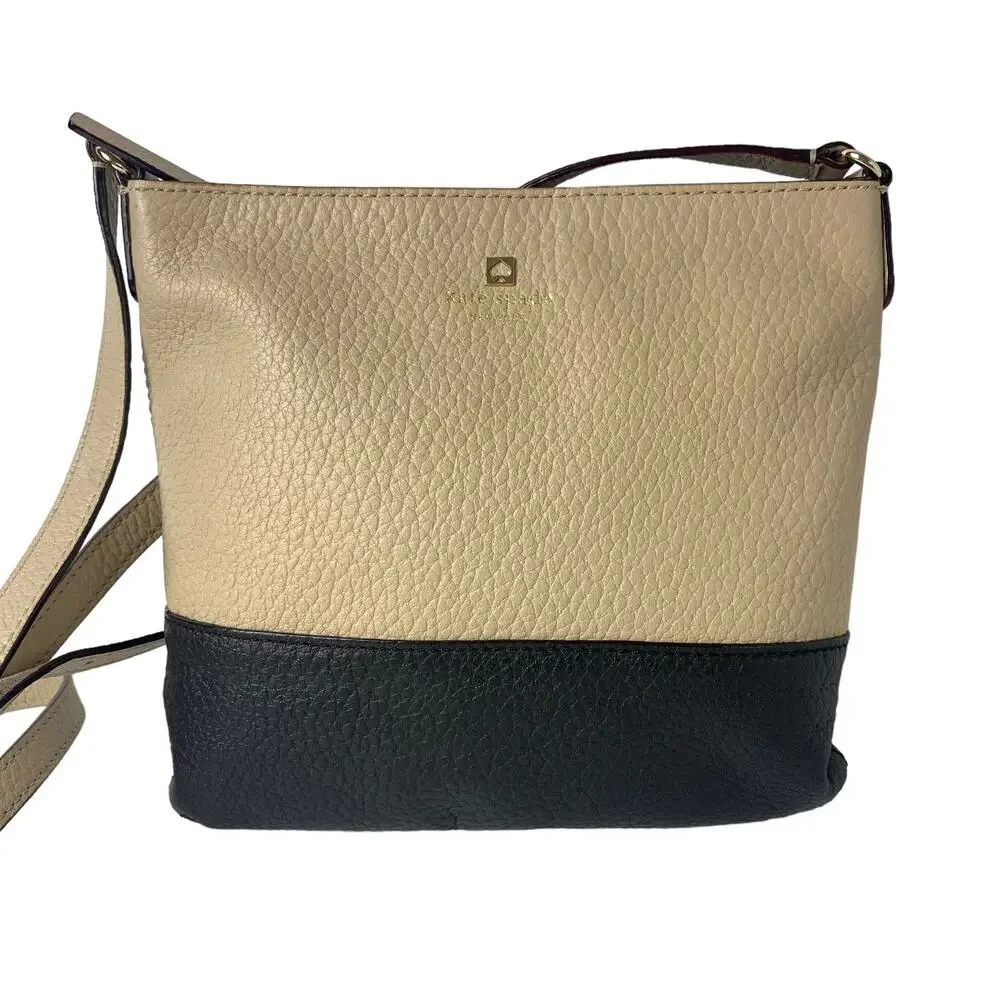 Kate Spade NY Southport Avenue Cora  Pebble Leather Crossbody Bag Cream Black